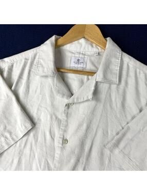 7 Diamonds Textured Casual ButtonUp Shirt White Short Sleeve Men L Resort Summer